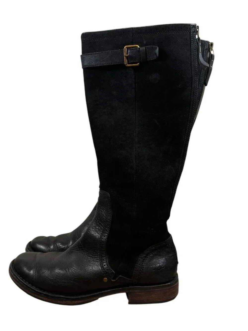 UGG Castille Tall Riding Boots Black Suede Leather Knee High